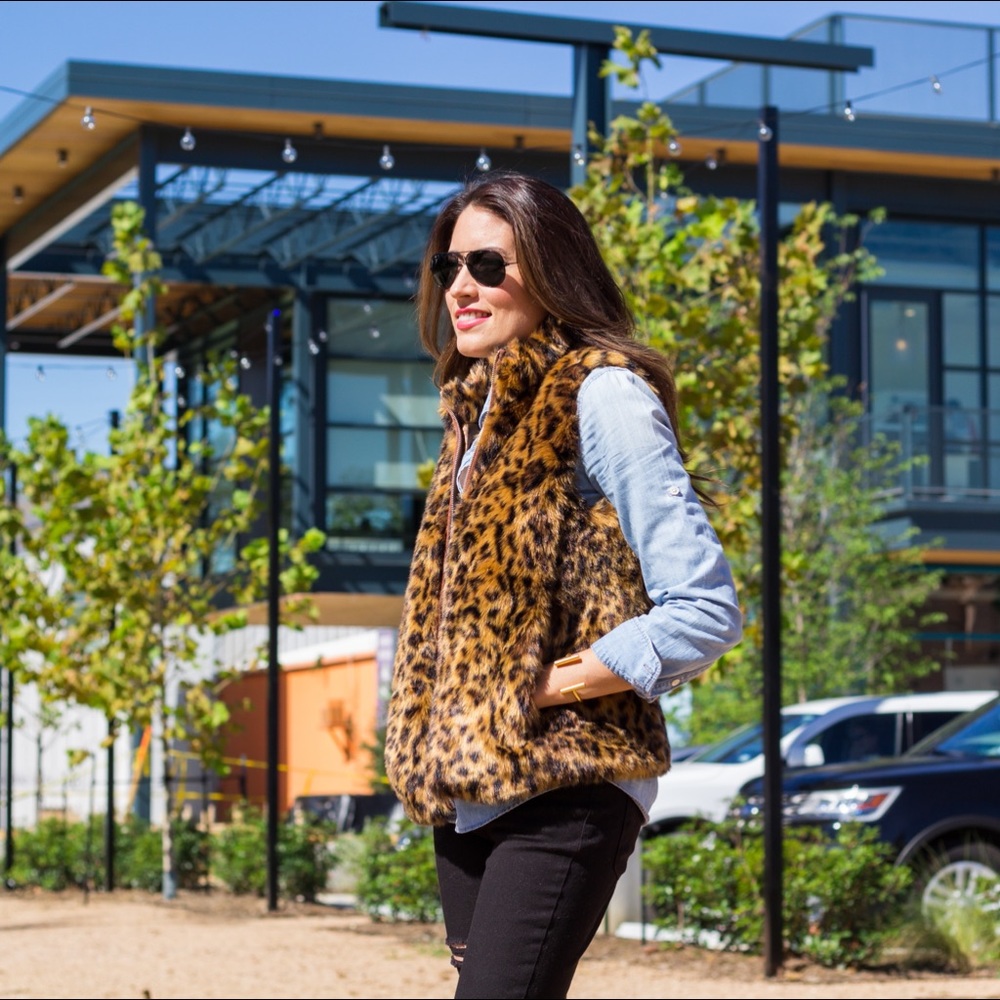 J. Crew Leopard Faux Fur Vest
